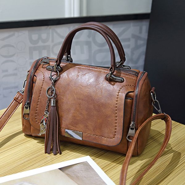 

new arrival fashion woman handbag for ladies retro pu leather bag female tassel zipper crossbody bags