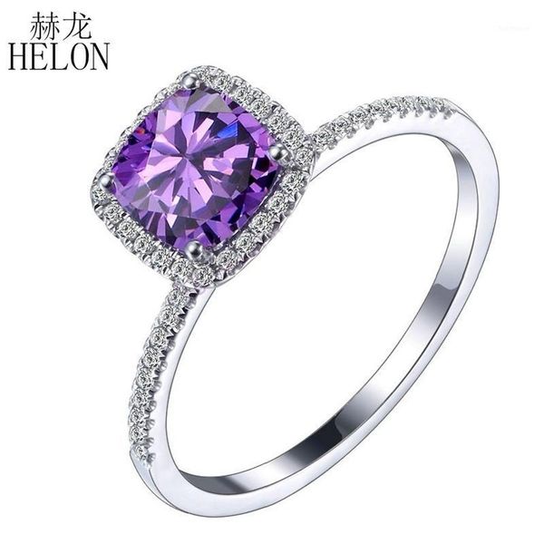 

helon solid 10k white gold certified cushion 6x6mm 1.1ct amethyst 0.2ct natural diamonds fine engagement wedding gemstone ring1, Golden;silver