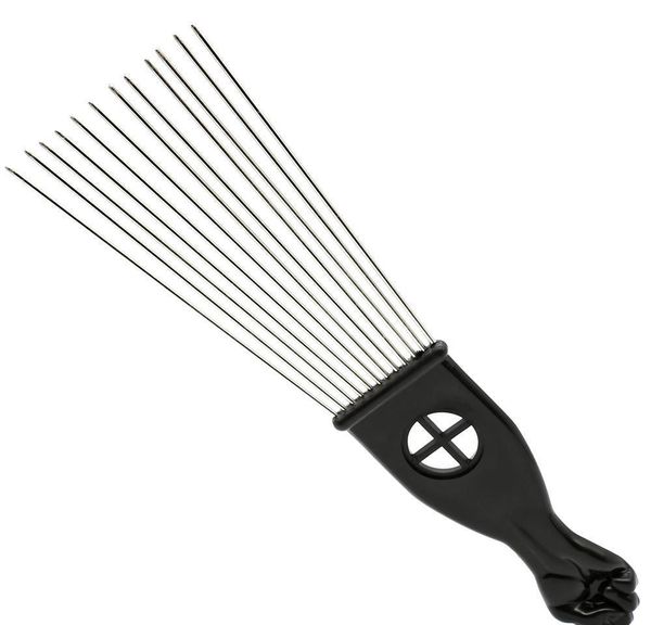 

black plast fist handle afro brush stianless steel wide teeth metal hair pick afro jlltie xhhair, Silver