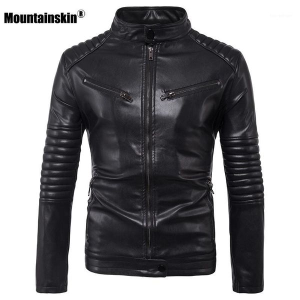 

men's fur & faux mountainskin 2021 men's leather jacket men motorcycle pu coats windproof zipper pockets jackets male 5xl sa8941, Black
