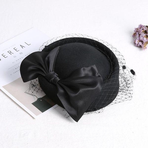 

2019 adjustable fascinating fedoras elegant female wool felt mesh bow floral formal berets fedora hats for women berets lm012 h bbyhqo