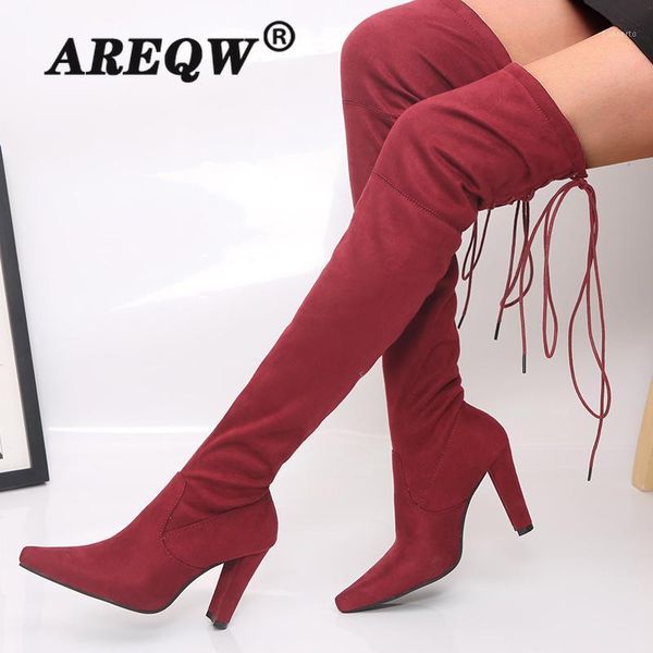 

2020 over the knee high heels slim boots women winter shoes new fashion lace-up snow boots female flock causal shoes woman1, Black