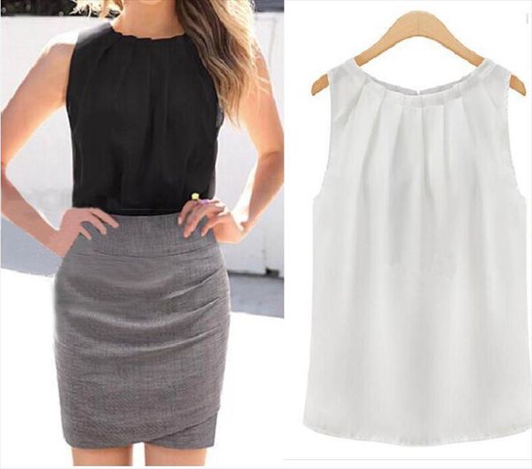 

женские топы и блузки белые черные женские блузки без рукавов черная рубашка женщин 2019 летние горячие бросания офиса женщины, White