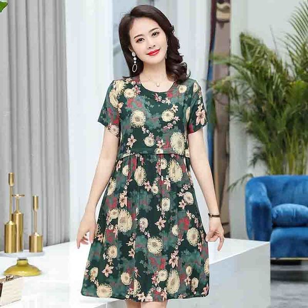 

2021 new women summer dress short sleeve o-neck florals print part formal dresses vestidos de faste x7mf, Black;gray