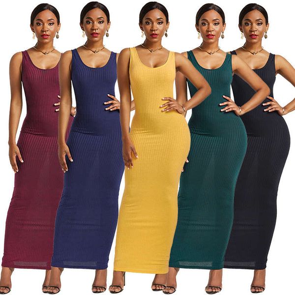 

wind 2020 summer new women's solid color slim knit sleeveless vest skirt simple polyester cotton dress, Black;gray