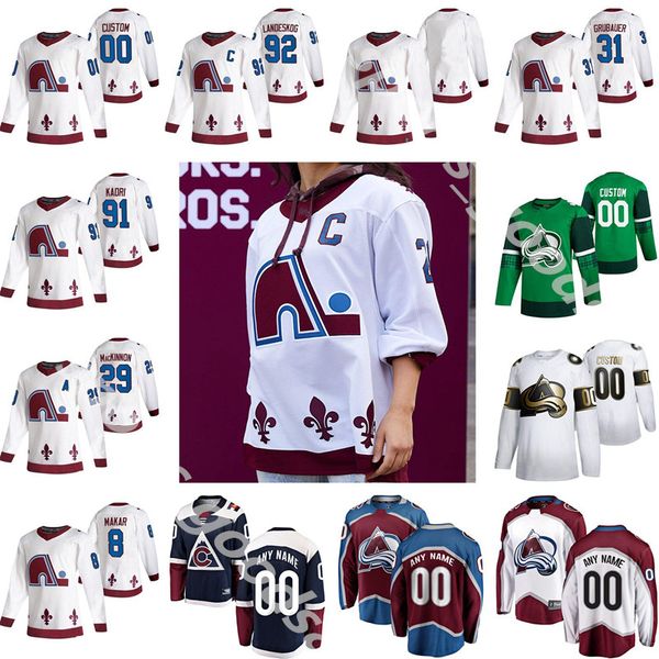 

colorado avalanche jersey 2020-21 reverse retro quebec nordiques 8 cale makar 29 nathan mackinnon 96 rantanen 92 landeskog hockey jerseys, Black;red