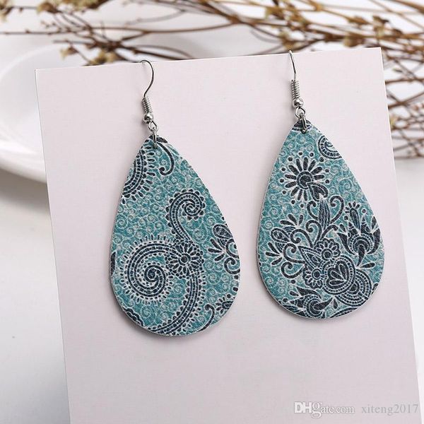 

dangle bohemian ethnic earring for women fashion teardrop leopard print pattern leather water drop hook earrings jewelry gift wholesale, Golden