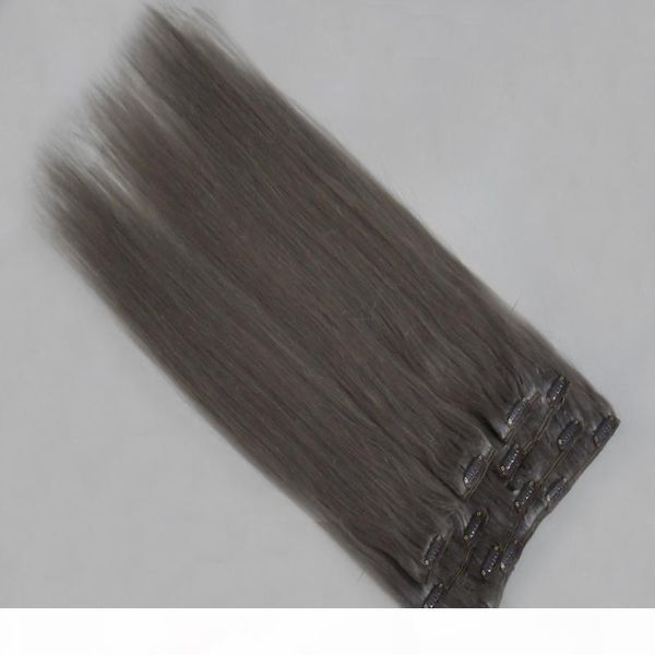 

gray hair extensions clip in 7pcs 100g silver human hair extensions clip in human hair extensions, Black;brown