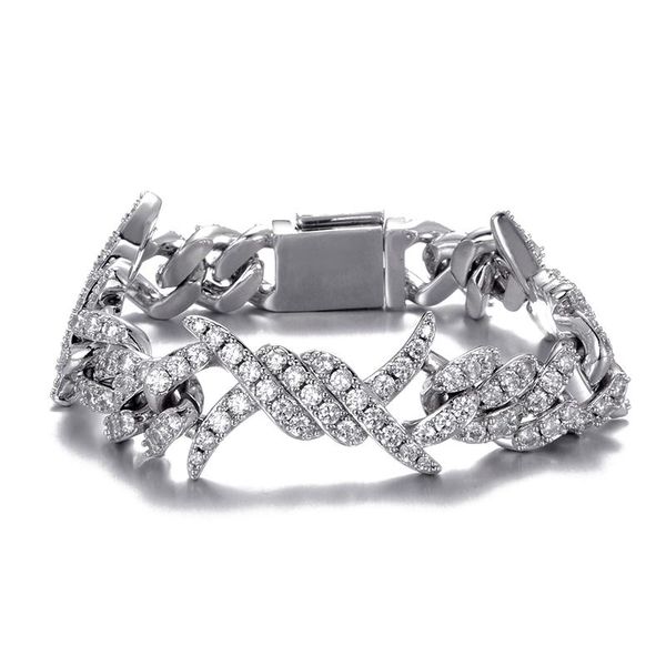 

dz 19 мм коробка пряжка шипы кубинские ожерелье замороженный кубический цирконий ожерелье хип-хоп мужские мода ювелирные изделия cz камни хи, Silver