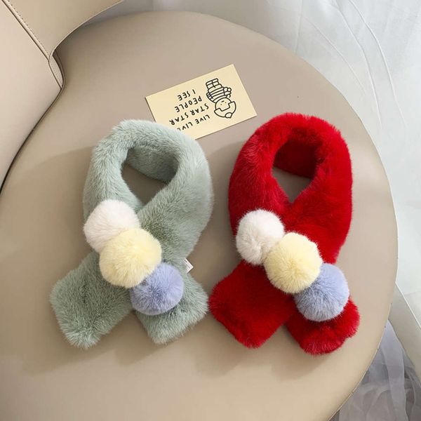 

matching baby's rabbit ball imitation korean color autumn winter warm men's and women's scarf fashion cute neck cover qrmw, Red;brown