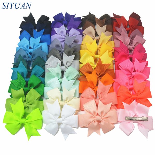 

40pcs/lot 3'' grosgrains ribbon bow with hair clip women hairpin headwear for kids 40 colors available fc11 lj201226, Slivery;white