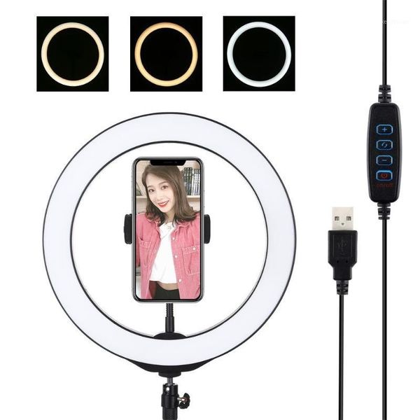

puluz 10.2 inch 26cm usb 3 modes dimmable led ring vlogging selfie pgraphy video lights with cold shoe tripod ball head1