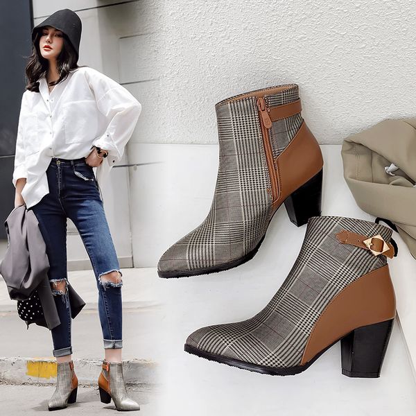 

ins ankle plus size 22-28 in europe and america microfibre women's high heels retro winter boots yxyt, Black