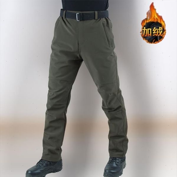 

waterproof windproof soft shell tactical pants men autumn winter fleece warm trousers mens outdoor trekking hiking cargo pants, Black