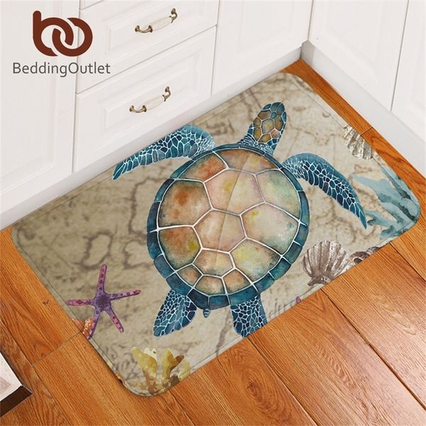 BedDoutlet Tortoise tappeto nautico antiscivolo tappeto morbido tappeto morbido Sea Turtle Tappetini da terra assorbente Animale marino Zerbino per camera da letto 50x80 y200527