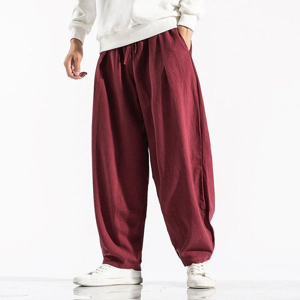 

2020 autumn mens oversize wide leg pants straight casual harem pants cotton male japanese streetwear fashion workout direct mail1, Red