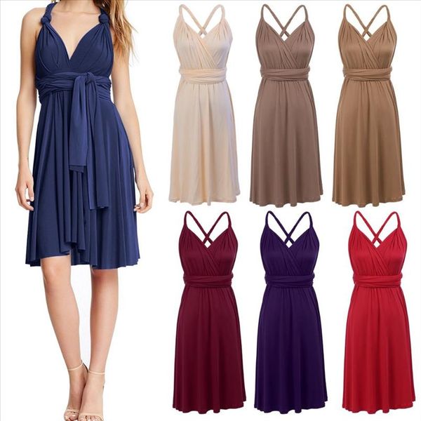 

multi way dress women high waist dress wedding party dress for bridesmaid convertible bandage backless pleated midi, Black;gray