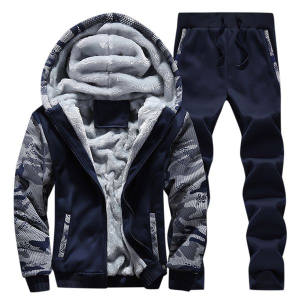 

autumn and winter fashion men's knitted hooded plus thickened sweatshirt suit sportswear warm fleece sports f04*, Gray