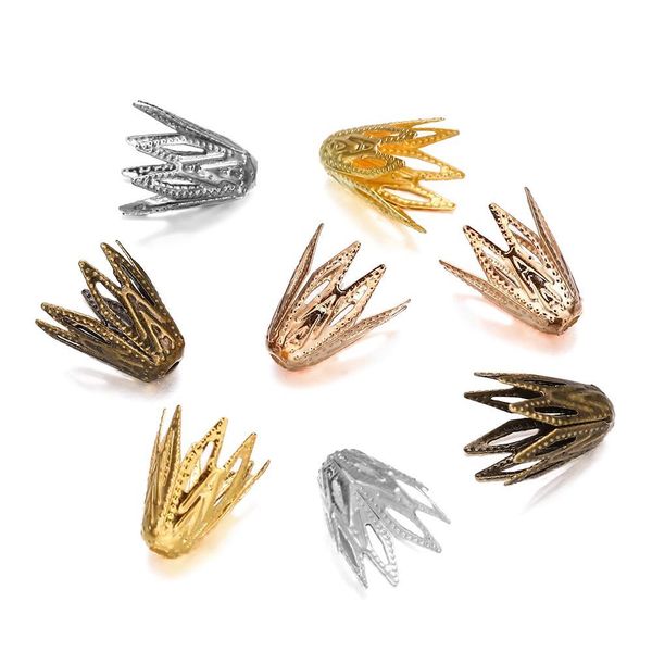 

100pcs lot 810 mm gold filigree cone caps end bead hollow out flower for diy bracelet earrings jewelry making supplies h qylsnp, Silver
