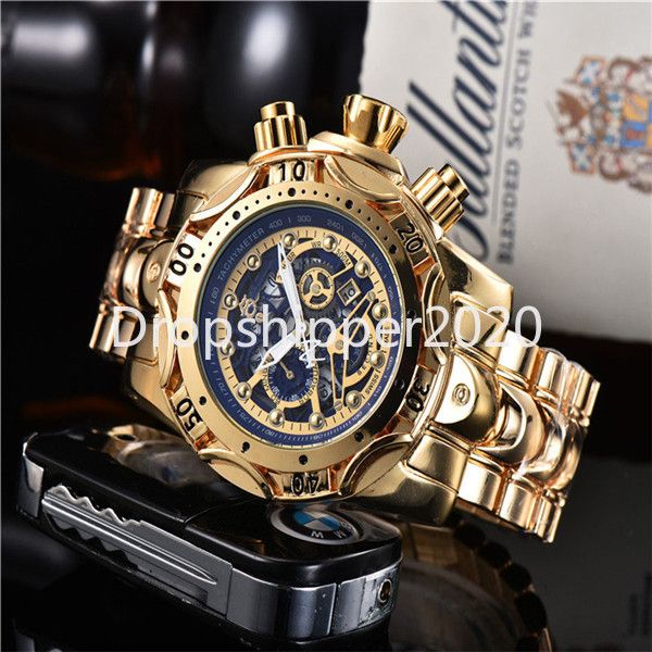 

unbeaten watch 2020 selling large dial automatic date stainless steel wrist mens quartz watches reloj de hombre, Slivery;brown