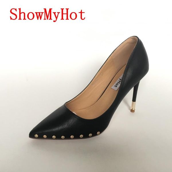 

showmypointed toe high heels dress pumps shoes for women sequined cloth nightclub thin heels womens fashion rivet pumps, Black