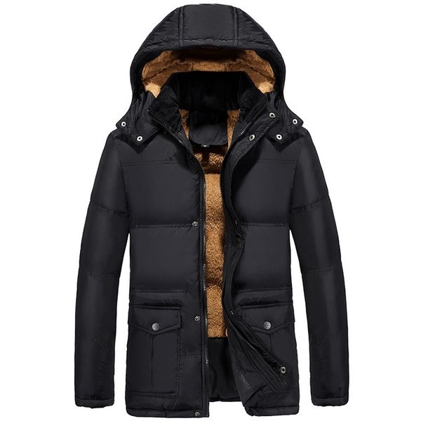 

new mens winter jacket warm thicken men parka coat cotton-padded hooded male overcoat winbreaker detachable-hat outerwear 201119, Black