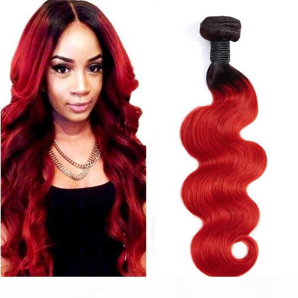 

peruvian 1b red human hair body wave bundle one sample 1b red ombre virgin hair extensions 10-26inch, Black