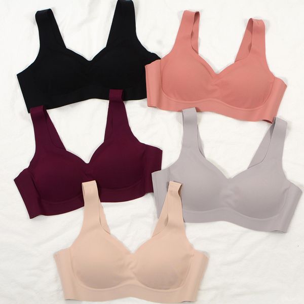 

new style breasted comfort shangpin rimless bra gathered vest sleep traceless underwear 918#, Red;black