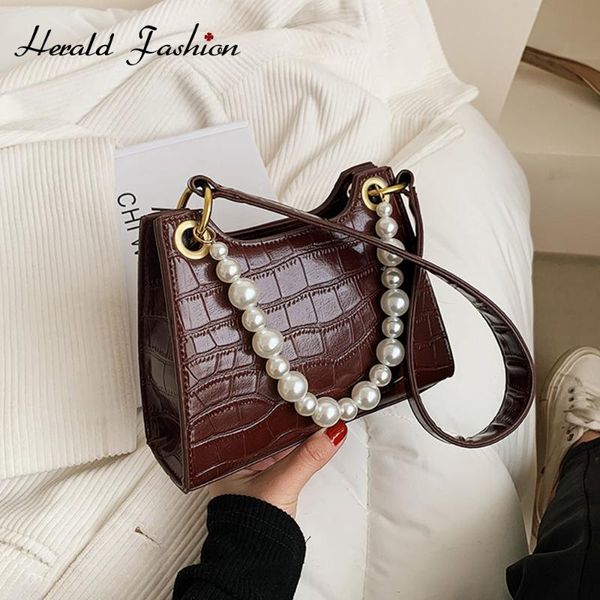 

crocodile pattern small pearl tote bag 2021 new high-quality pu leather women's designer handbag travel shoulder bags armpit bag