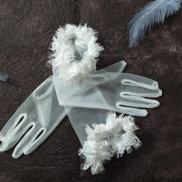 

women tulle sheer gloves lace edge white bride wedding gloves ladies 40cm guantes transparentes party glove bridal accessories h jllxmu