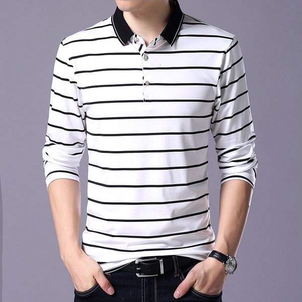 

striped men 2020 spring 95% cotton men's polo male long sleeve casual shirt mens turn down collar polos 3xl, White;black