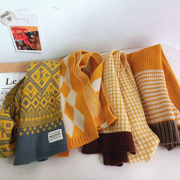 

purple yellow children's woolen winter pomelo thickening warm korean versatile boys' and girls' knitted scarf fashion, Red;brown