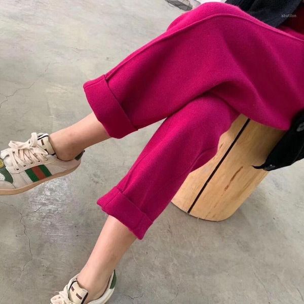 

women's pants & capris women 2021 autumn winter chic harem female loose trousers comfortable thick warm all-match knitted granny a3611, Black;white