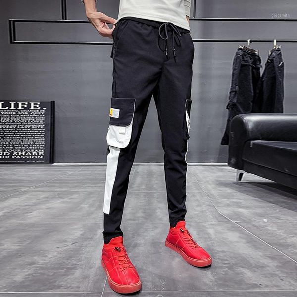 

cargo pants men fashion 2019 simple winter men joggers patchwork color casual hip hop trousers streetwear mens pants black1, Black