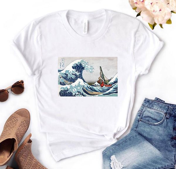 

the great wave legend print women tshirt cotton casual funny t shirt gift for lady yong girl tee pm-170, White