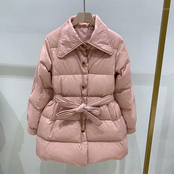 

rlyaeiz europe style women winter coats streetwear fashion slim 90% white duck down jackets women parka with belt warm overcoat1, Black