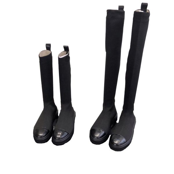 

новые черные длинные эластичные женские сапоги зимние растягивающие чулки на коленных пинетки дизайнерские платформы снежные бутылки размеро, Black