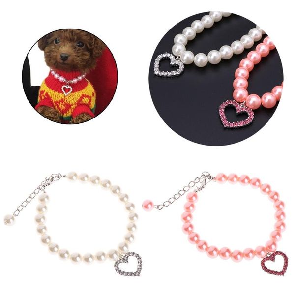 

pet collar pearl necklace dog puppy cat bowknot custom adjustable identification