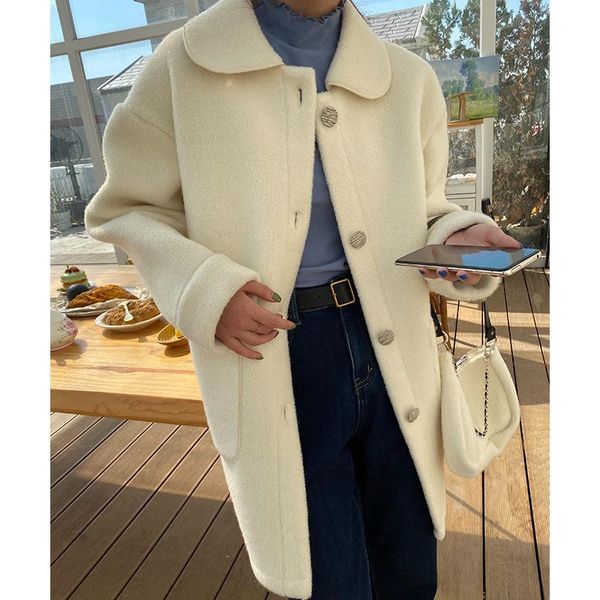 

fall / winter 2020 coat baby collar windbreaker women's middle and long small style coat british tweed, Black