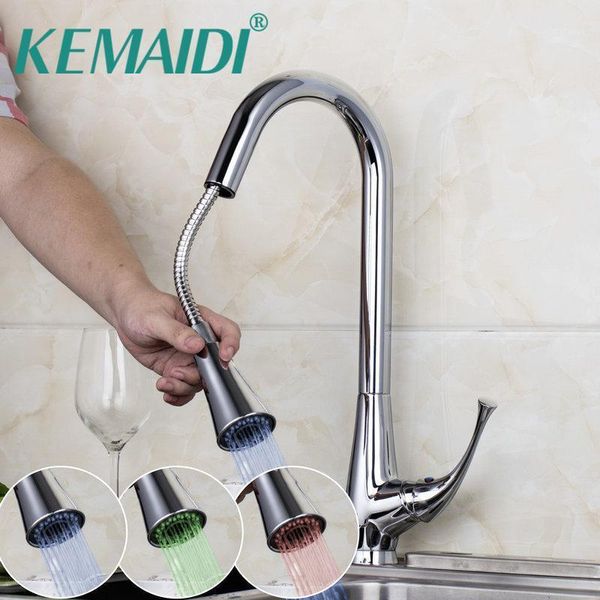 

kemaidi contemporary deck mounted led with 3 color polished chrome finished no need battery water power kitchen faucet tap mixer1