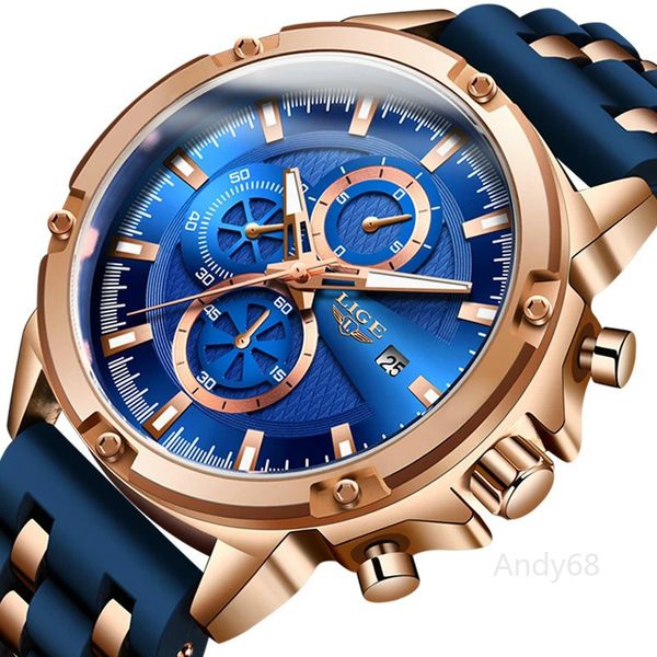 

original lige fashion quartz men's watch silicone strap sports waterproof watch calendar adjustable glowing pointer luxury men watch
