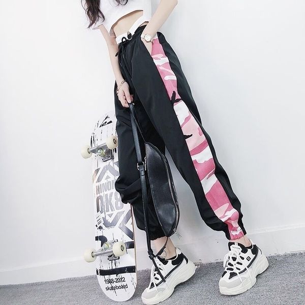 

spring and autumn female trousers slim sports loose streetwear long women high waist patchwork pencil pants y200114, Black;white