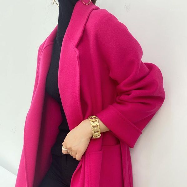 

stylish long strappy coat pure wool children's high-end autumn/winter 2020 new double-sided cashmere coat1, Black