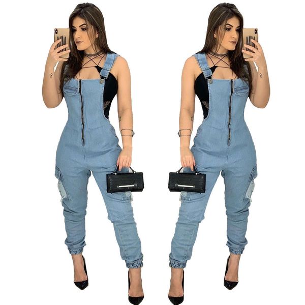 

smr9590 selling fashion denim women's slim strap jumpsuit, Blue