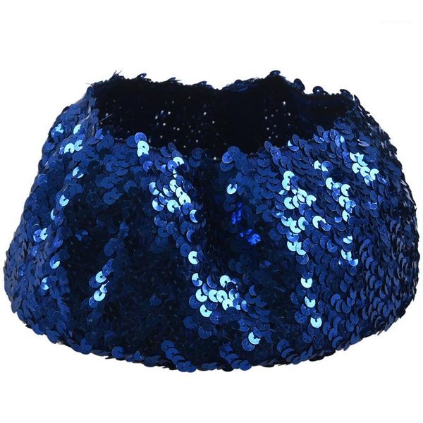 

lady costume stretch sparkly shining sequin beret beanie hat blue1, Blue;gray