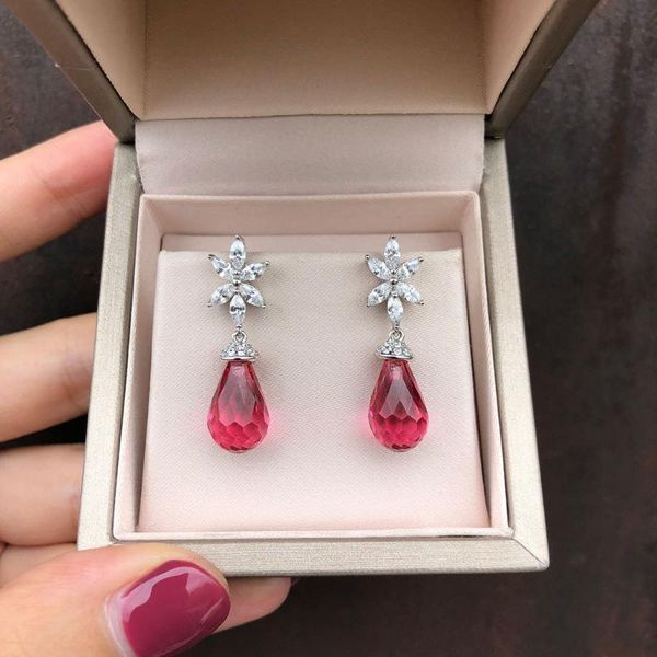 

elegant drop-shaped zircon crystal earrings korean sweet beauty style ear studs party jewelry gifts, Silver