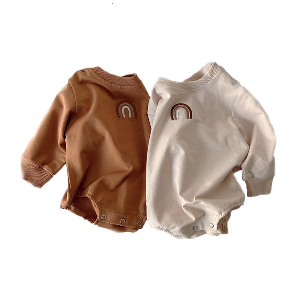 

2021 new autumn newborn boys girls clothes embroidery raiow bodysuit cotton long sleeve jumpsuit cute lovely baby clothing pafh, Blue