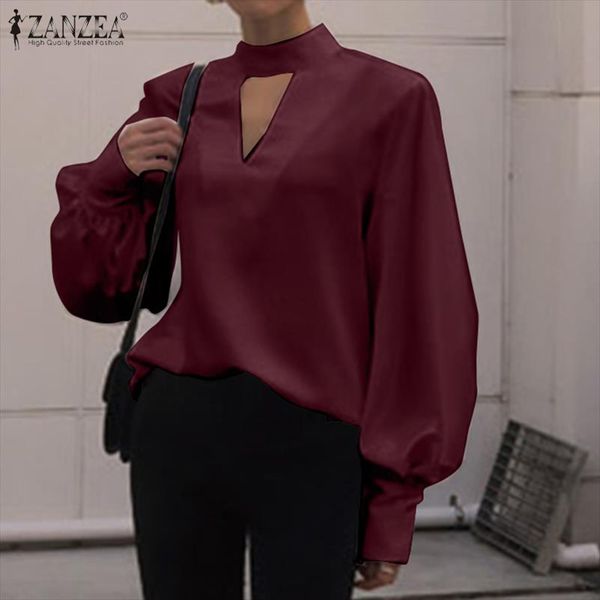 

womens hollow blouse 2020 zanzea мода весенние рубашки повседневная случающая рукав топы женщина кнопка работа blusas plus размер туника 5xl, White