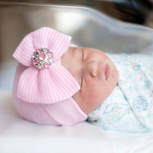 

младенческая детская шляпа новорожденного baby beanie хлопчатобумажные вязаные полосатые младенческие колпачки малыша шляпа младенца шапка ш, Yellow