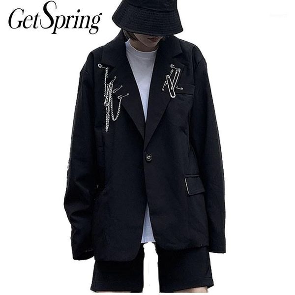 

getspring women blazer patchwork vintage black women blazers jackets all match casual black womans blazer 2020 new fashion coats1, White;black